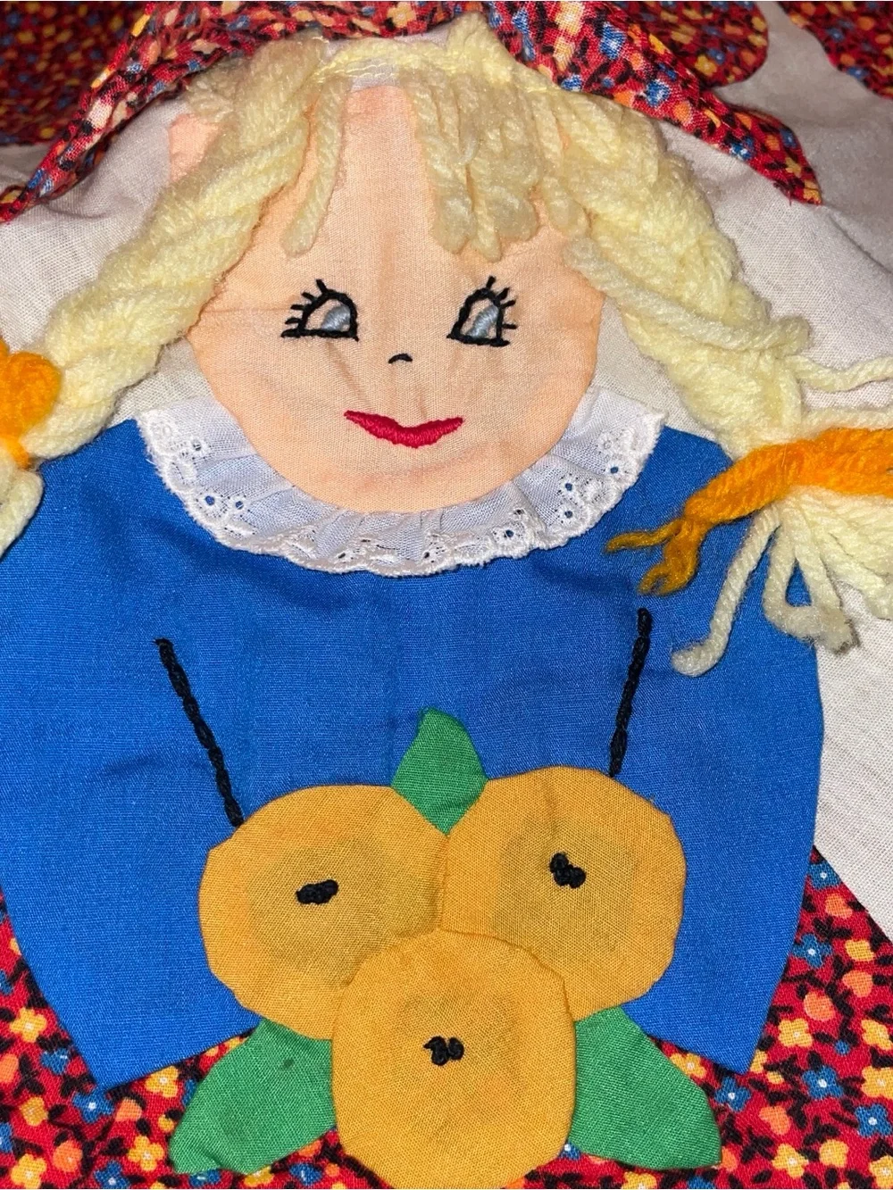 Handmade Red and Cream Patchwork Doll Quilt - Charming Cottage Style